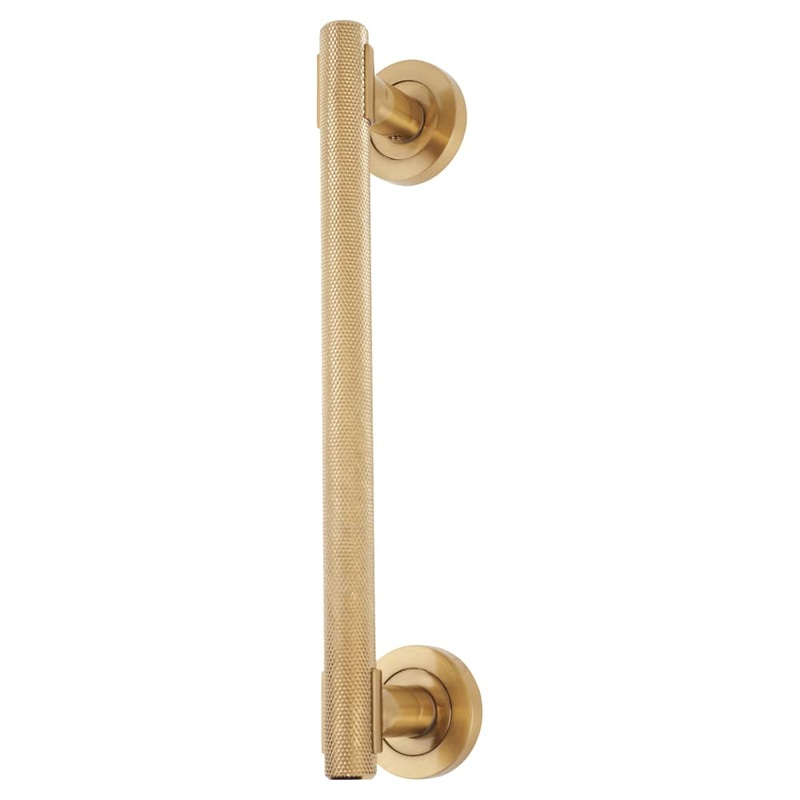 Hampstead Knurled T-Bar Door Pull Handle on Rose – Screw Fix – 250mm Centres – Satin Brass