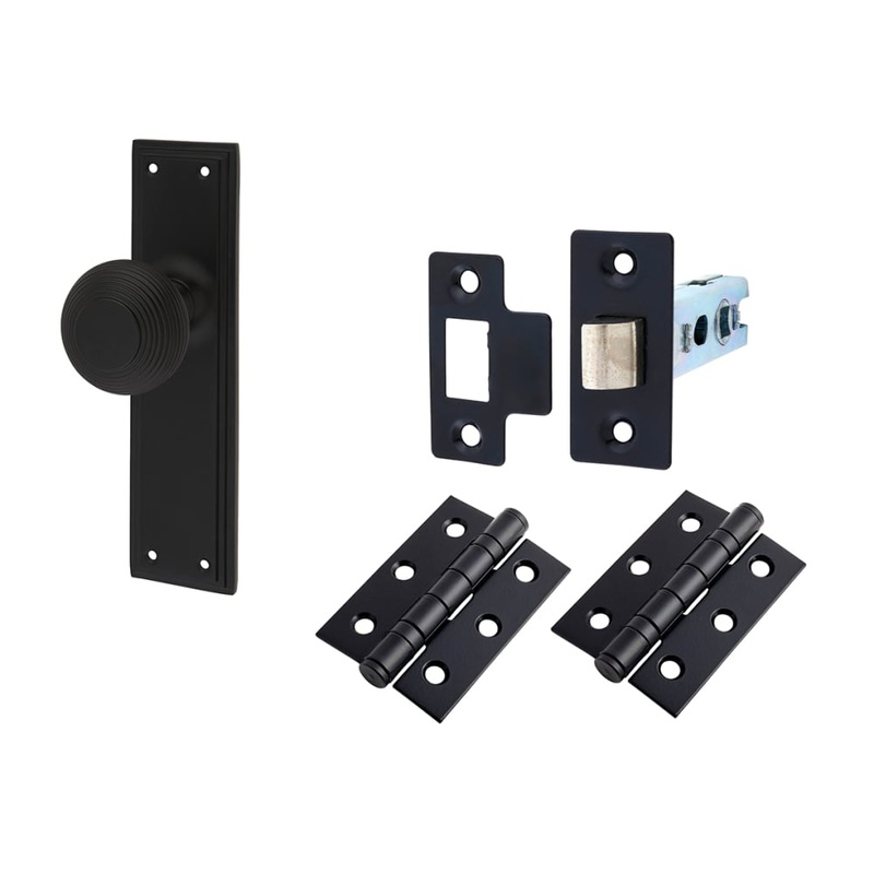 Hampstead Miller Reeded Mortice Door Knob on Backplate Kit – 205 x 52mm – Matt Black