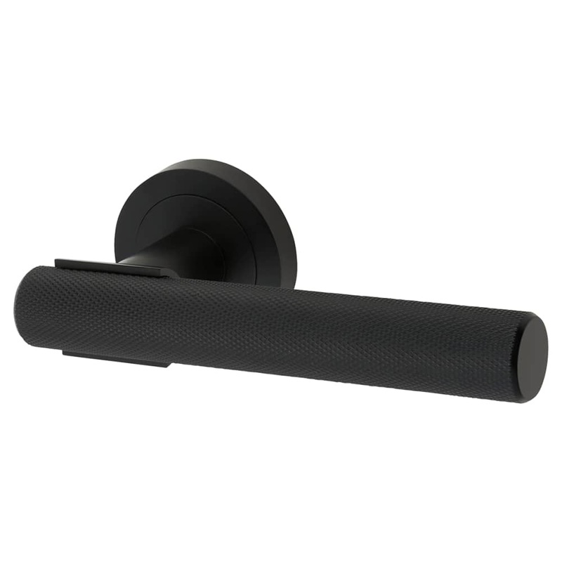 Hampstead Orla Knurled Door Handle on Rose – Matt Black
