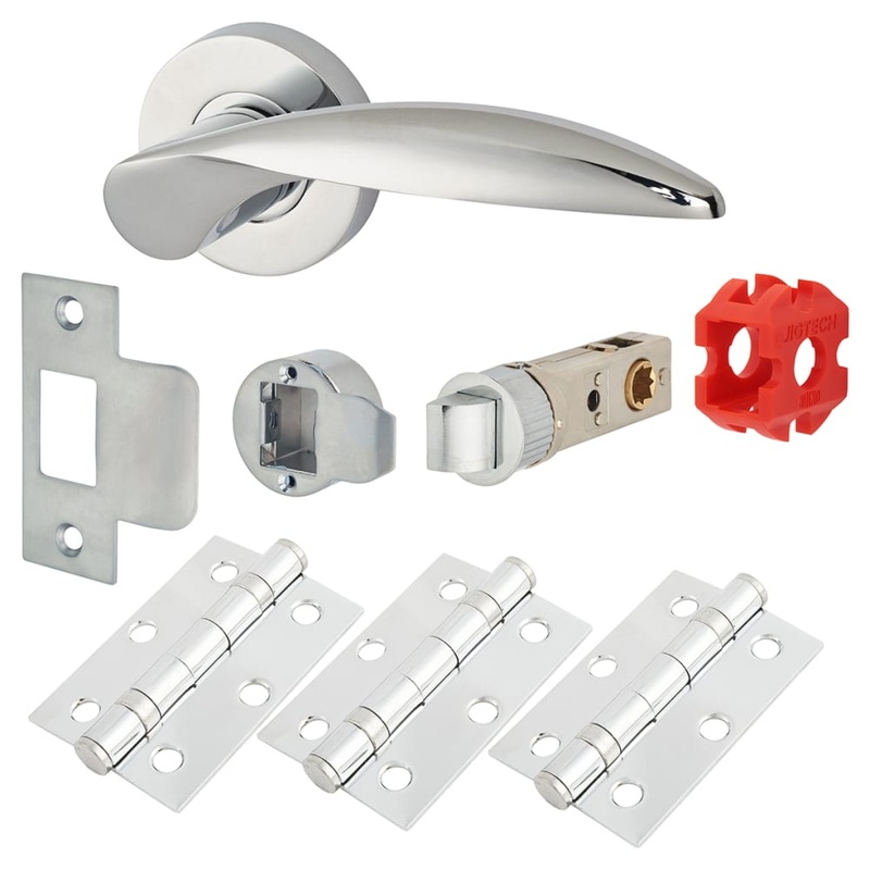 Jigtech Cresta Latch Door Handle on Rose Kit – Passage – Polished Chrome