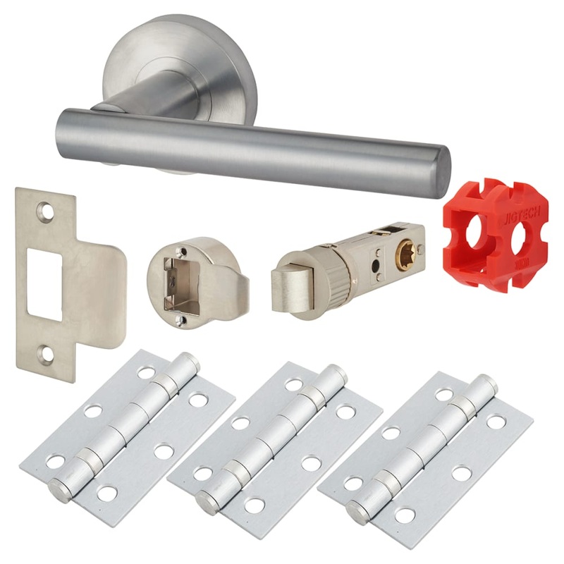 Jigtech Eden Latch Door Handle on Rose Kit – Passage – Satin Chrome