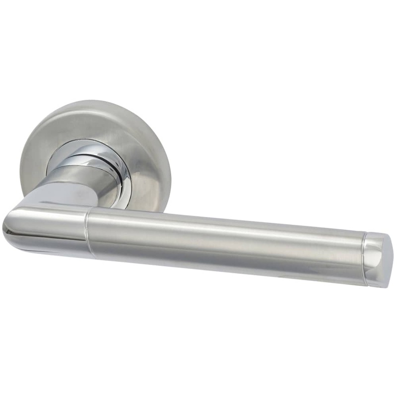 M Marcus Mercury Door Handle on Rose – Satin/Polished Chrome