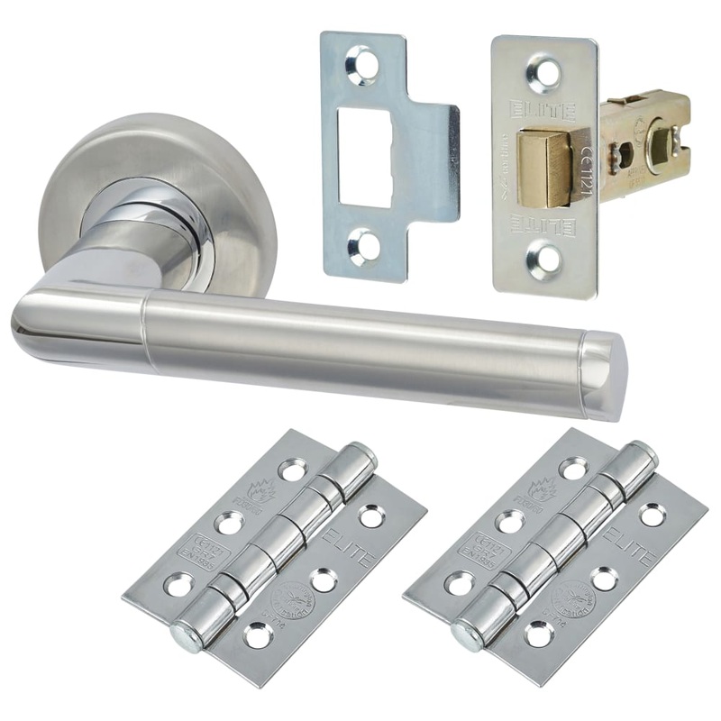 M Marcus Mercury Latch Door Handle on Rose Kit – Satin/Polished Chrome