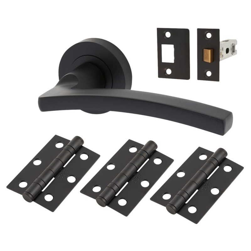 Serozzetta by Carlisle Brass Tavira Latch Door Handle on Rose Ultimate Door Kit – Matt Black