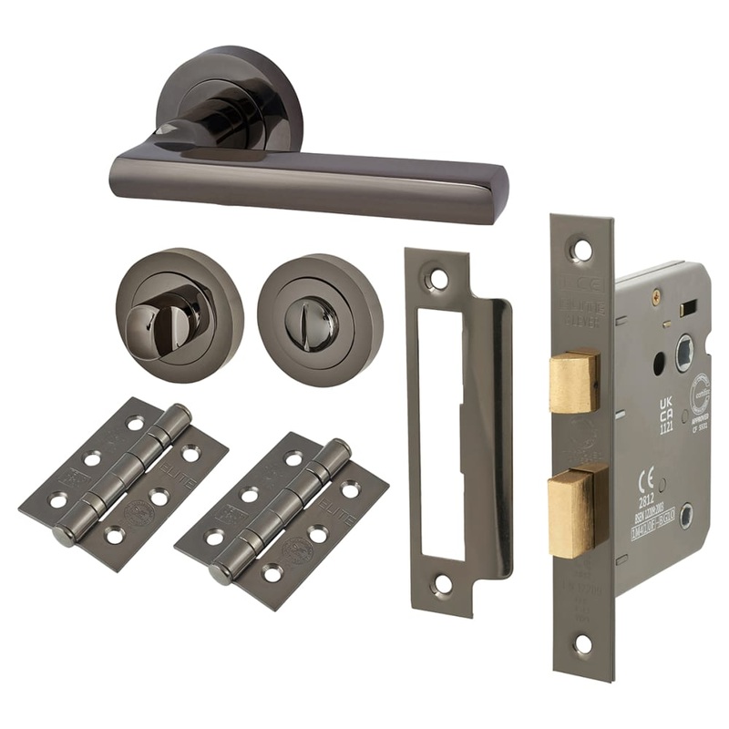 Touchpoint Sophia Bathroom Lock Door Handle on Rose Kit – Black Nickel
