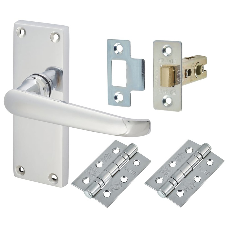 Touchpoint Victorian Latch Door Handle Kit – Short Plate – Polished Chrome