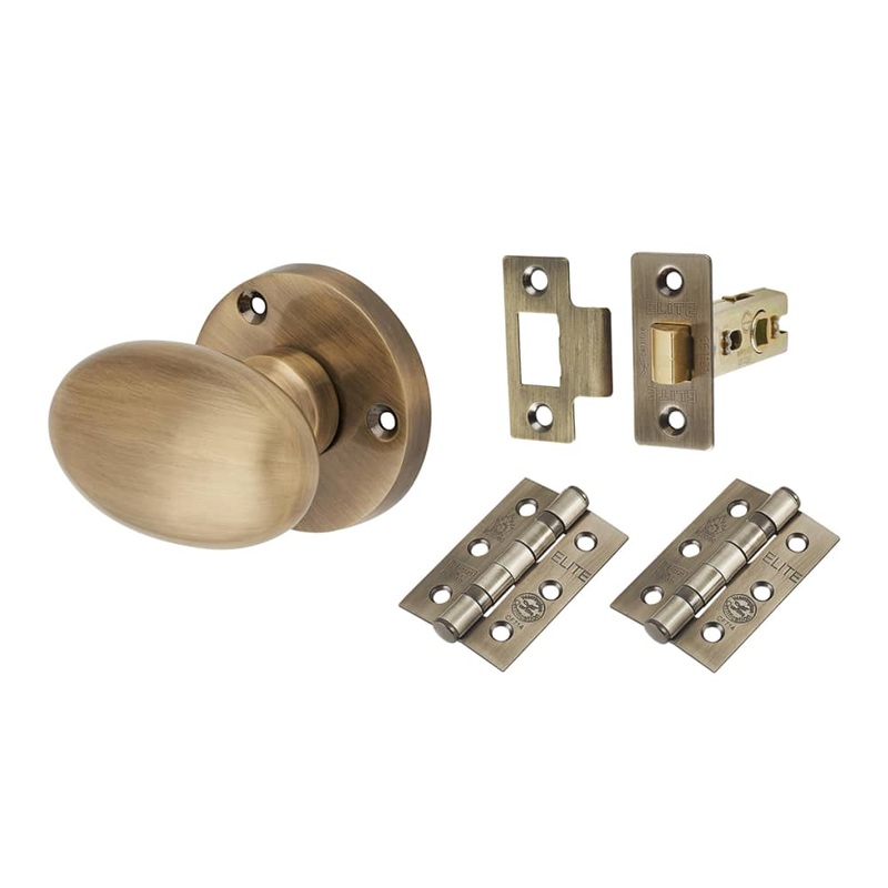 Touchpoint Victorian Oval Mortice Door Knob Kit – 61mm Rose Diameter – Antique Brass