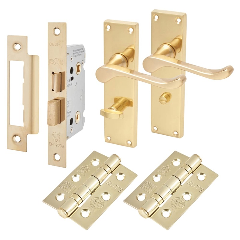 Touchpoint Victorian Scroll Bathroom Lock Door Handle Kit – Polished Brass