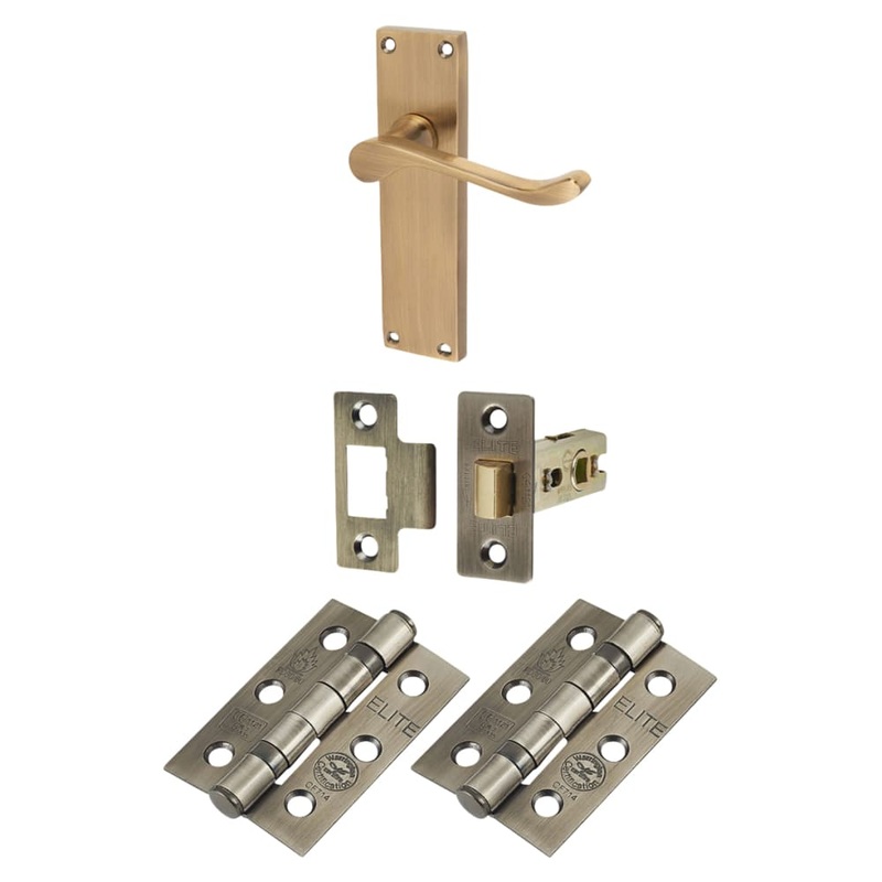 Touchpoint Victorian Scroll Latch Door Handle Kit – Antique Brass