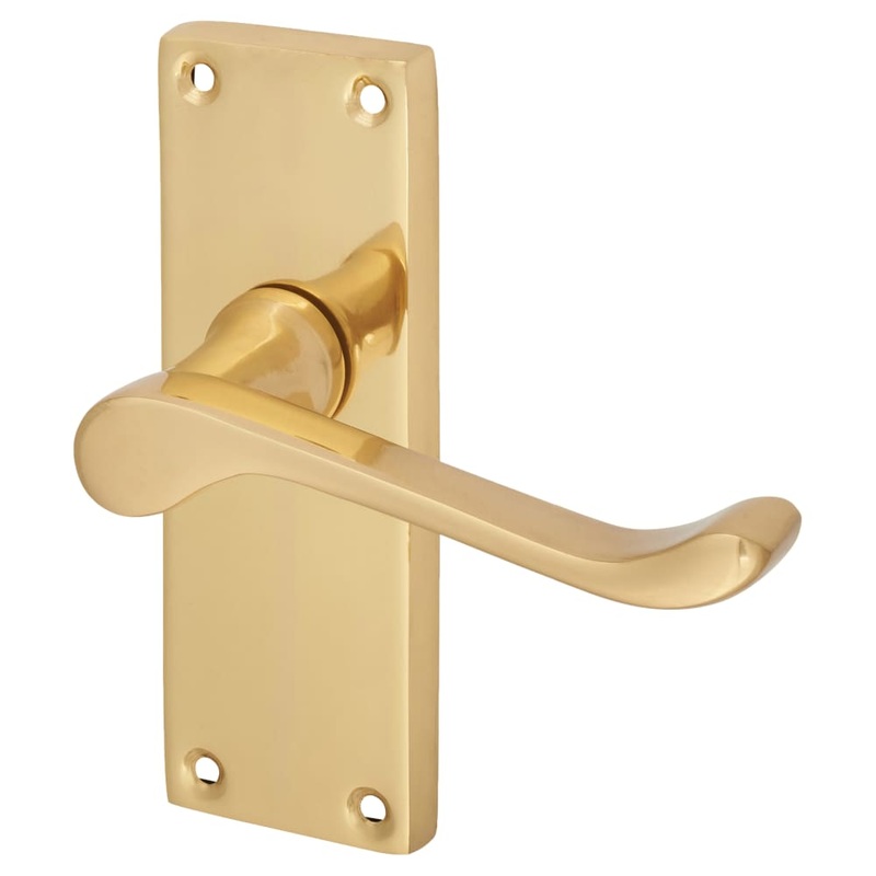 Touchpoint Victorian Scroll Latch Door Handle – Short Plate – 118 x 42mm – Polished Brass