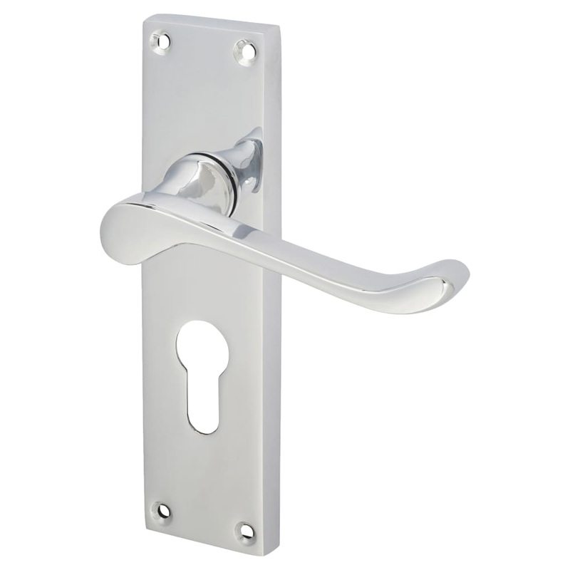Touchpoint Victorian Scroll Lock Door Handle – Euro – 155 x 42mm – Polished Chrome
