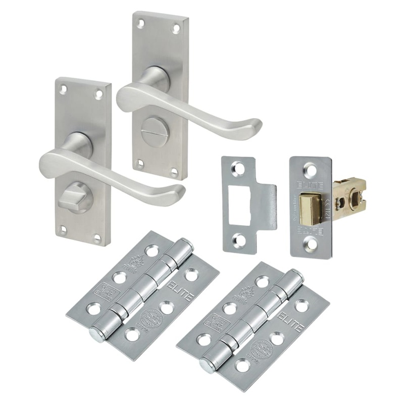 Touchpoint Victorian Scroll Privacy Latch Door Handle Kit – Short Plate – Polished Brass