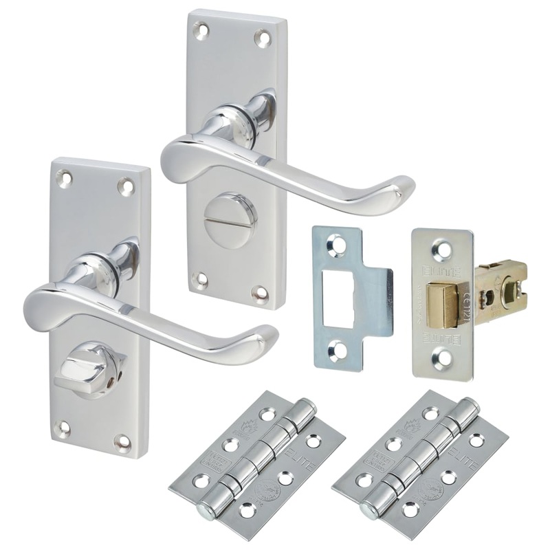 Touchpoint Victorian Scroll Privacy Latch Door Handle Kit – Short Plate – Polished Chrome