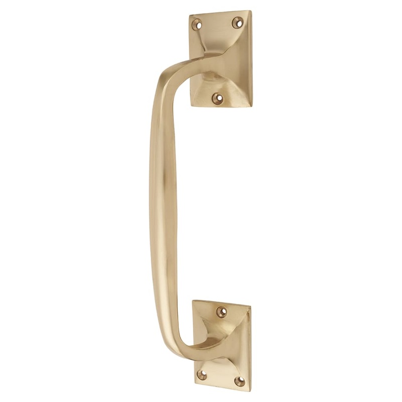 Traditional Heavy Cast Offset Door Pull Handle – Screw Fix – 250mm Centres – Polished Brass