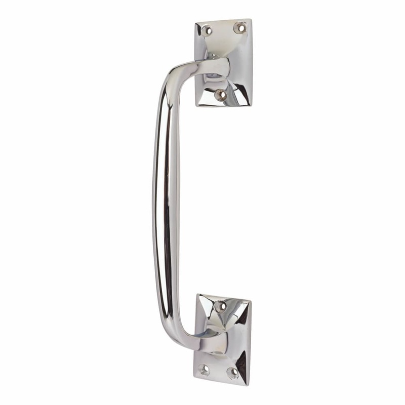 Traditional Heavy Cast Offset Door Pull Handle – Screw Fix – 250mm Centres – Polished Chrome