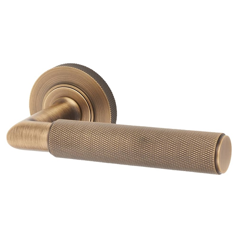 Burlington BUR40 by Frelan Piccadilly Door Handle on Knurled Rose – Antique Brass