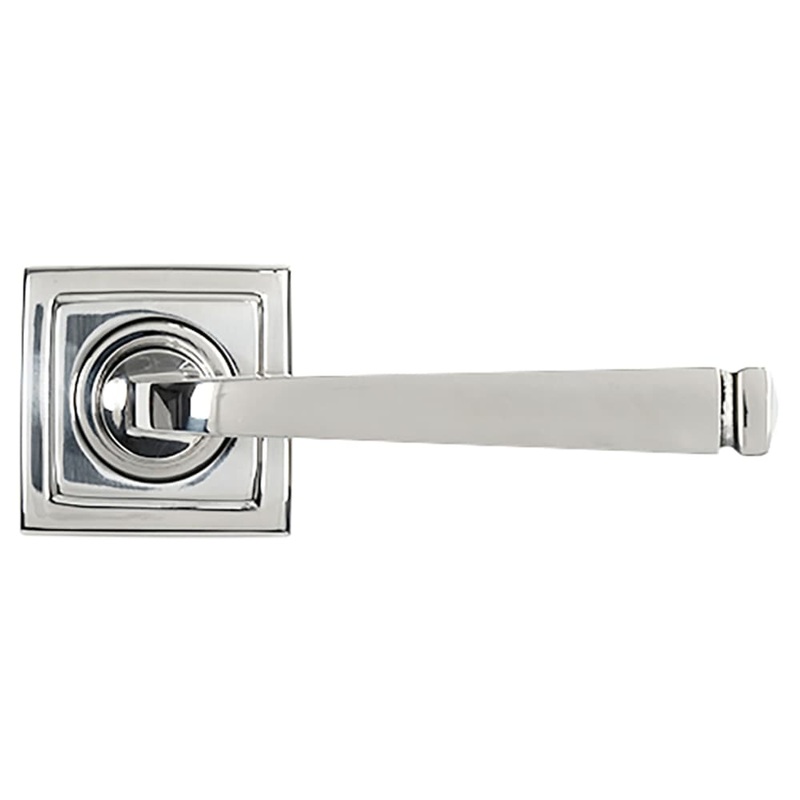 From The Anvil Avon Door Handle on Plain Square Rose – Polished Stainless Steel