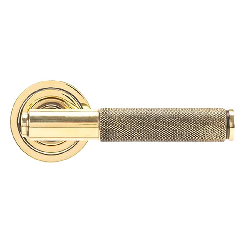 From The Anvil Brompton Knurled Door Handle on Art Deco Rose – Aged Brass