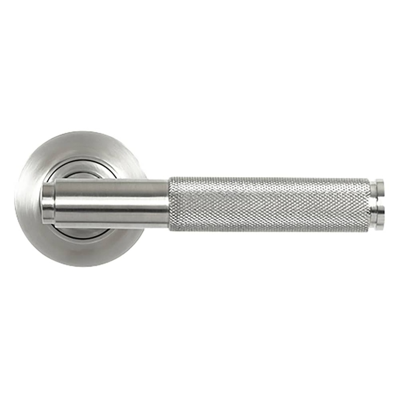 From The Anvil Brompton Knurled Door Handle on Rose – Satin Stainless Steel