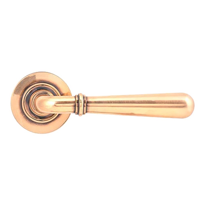 From The Anvil Newbury Door Handle on Plain Rose – Polished Bronze