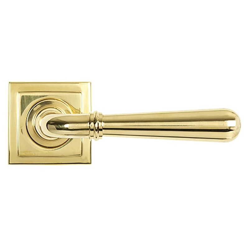 From The Anvil Newbury Door Handle on Square Rose – Polished Brass