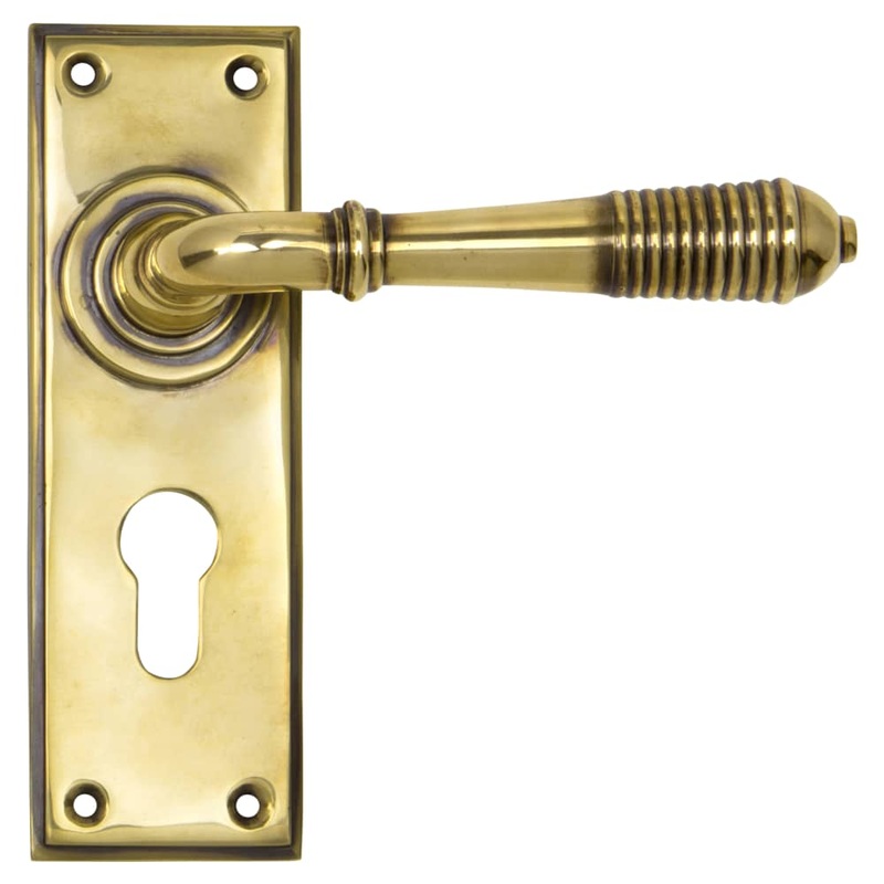 From The Anvil Reeded Lock Door Handle – Euro – 152 x 50mm – Aged Brass
