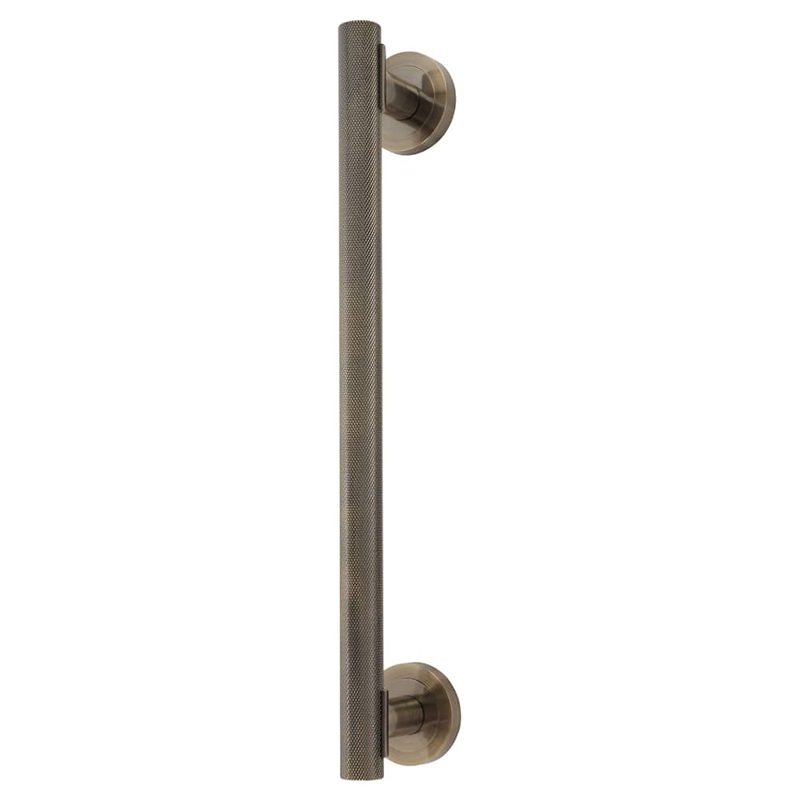 Hampstead Knurled T-Bar Door Pull Handle on Rose – Screw Fix – 300mm Centres – Antique Brass
