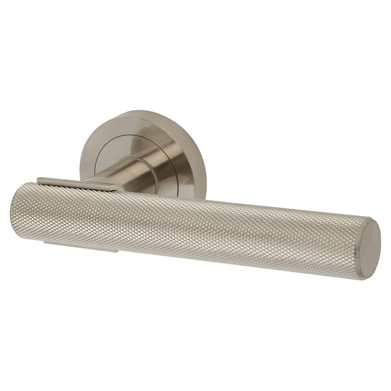 Hampstead Orla Knurled Door Handle on Rose – Satin Nickel