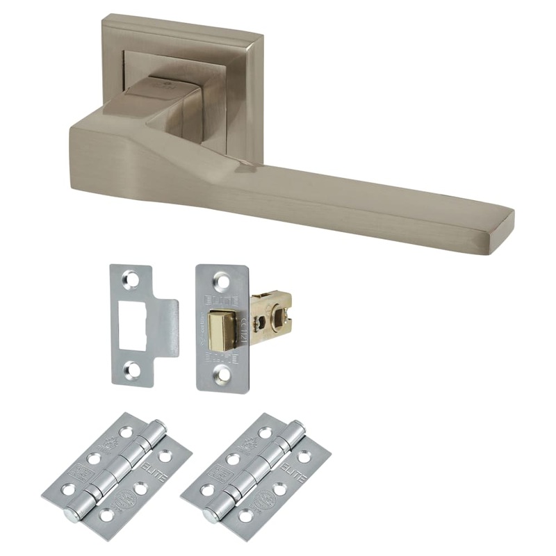 Hampstead Trapani Latch Door Handle on Square Rose Kit – Satin Nickel