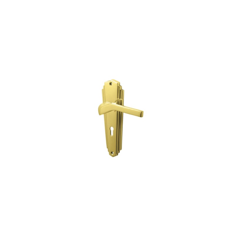 Heritage Brass by M Marcus Waldorf Art Deco Lock Door Handle – Keyhole – 203 x 66mm – Polished Brass