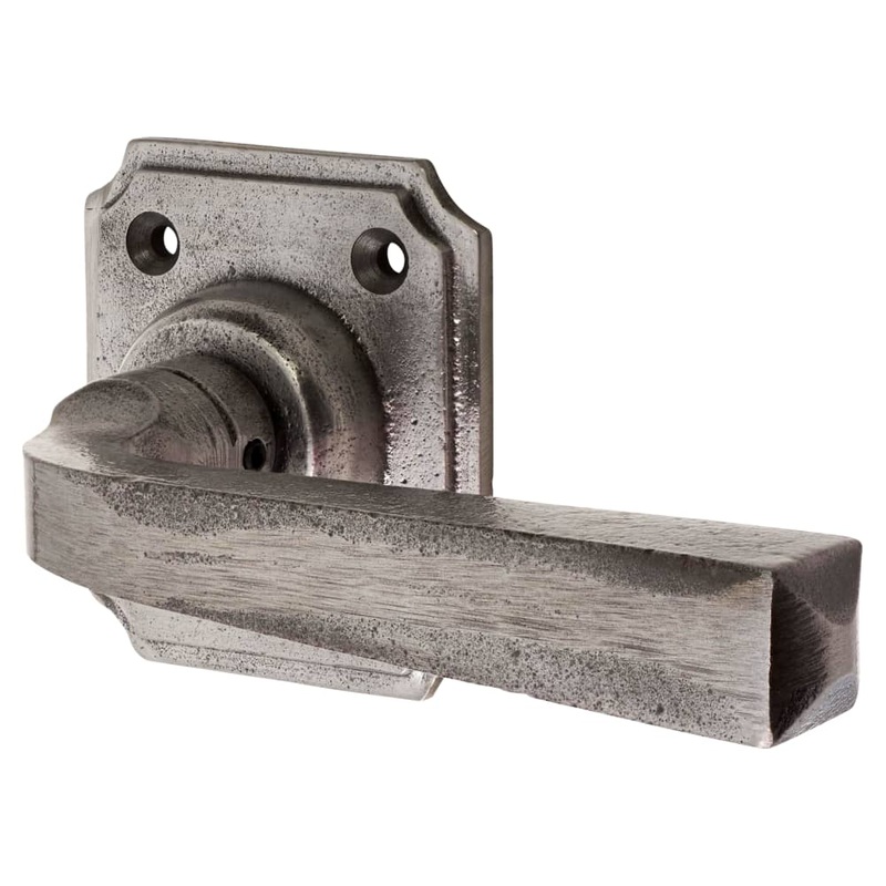 Olde Forge Avon Door Handle on Square Rose – Polished Iron