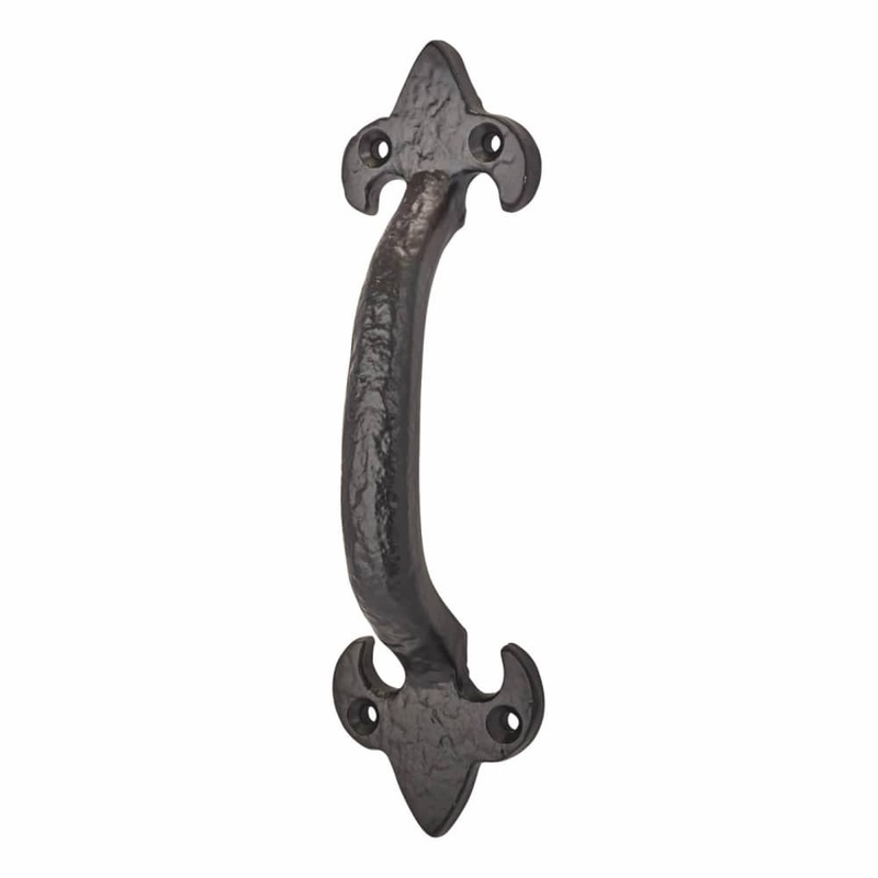 Olde Forge Fleur de Lys D-Bar Door Pull Handle – Screw Fix – 130mm Centres – Antique Black Iron