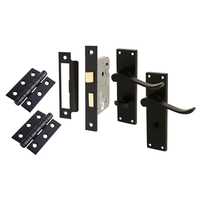 Touchpoint Budget Scroll Bathroom Lock Door Handle Kit – Matt Black