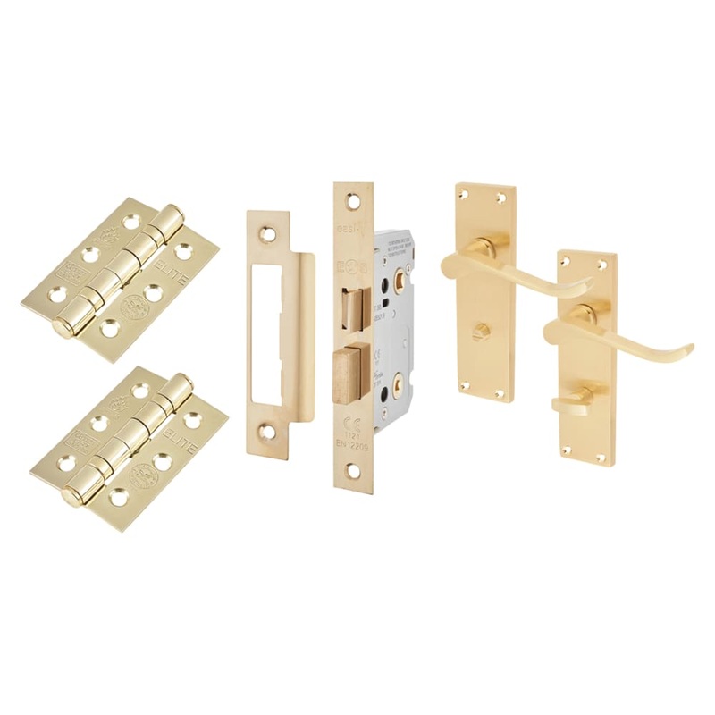 Touchpoint Budget Scroll Bathroom Lock Door Handle Kit – Satin Brass