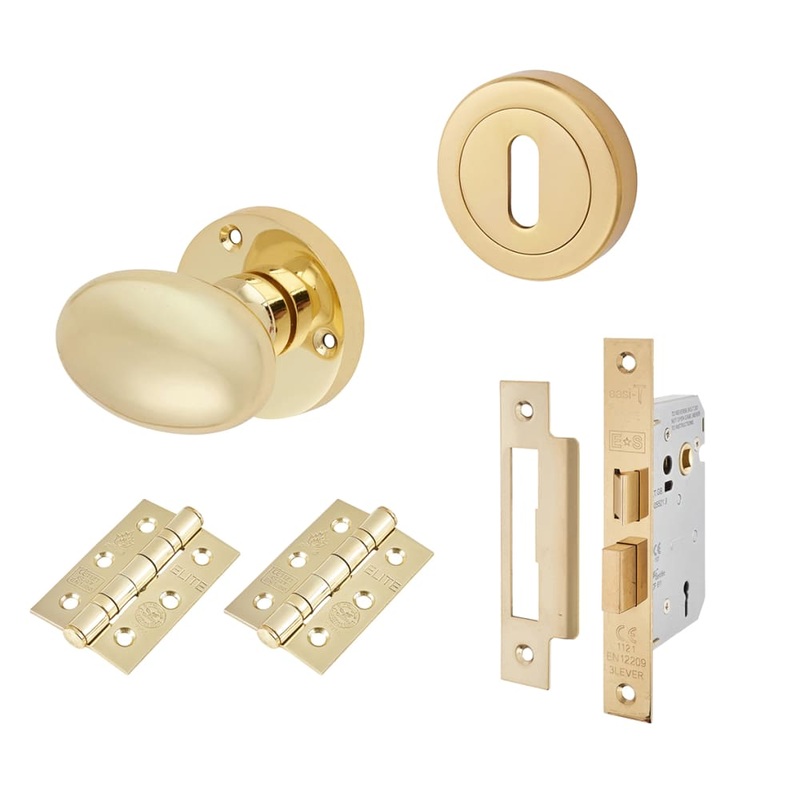Touchpoint Victorian Oval 3 Lever Sashlock Mortice Door Knob Kit – 61mm Rose – Polished Brass