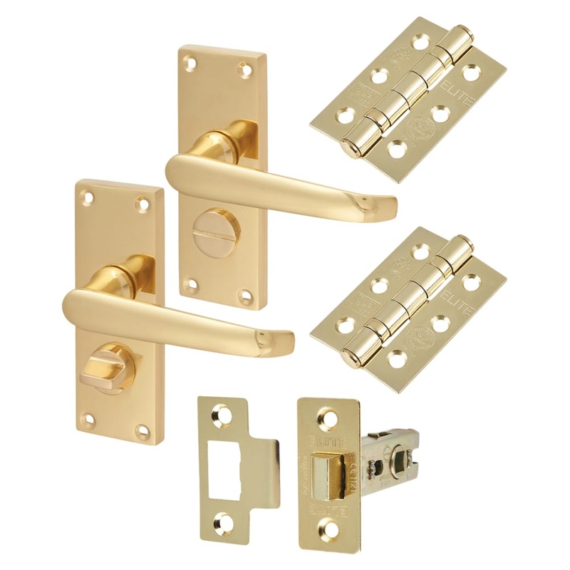 Touchpoint Victorian Privacy Latch Door Handle Kit – Short Plate – Polished Brass