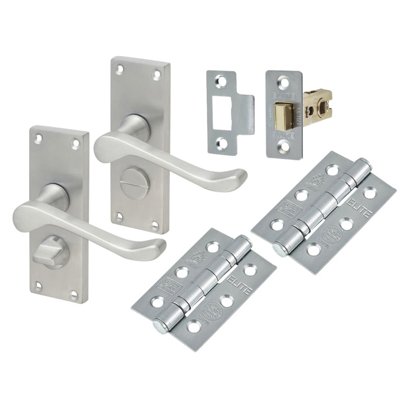 Touchpoint Victorian Scroll Privacy Latch Door Handle Kit – Short Plate – Satin Chrome