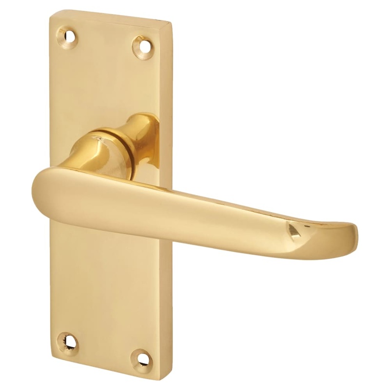 Touchpoint Victorian Straight Latch Door Handle – Short Plate – 118 x 42mm – Polished Brass