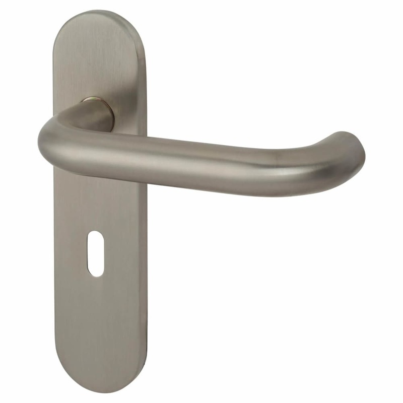 Altro 19mm Return to Door Lock Door Handle – Radius Plate – Keyhole – 57mm c/c – Sat Stainless Steel