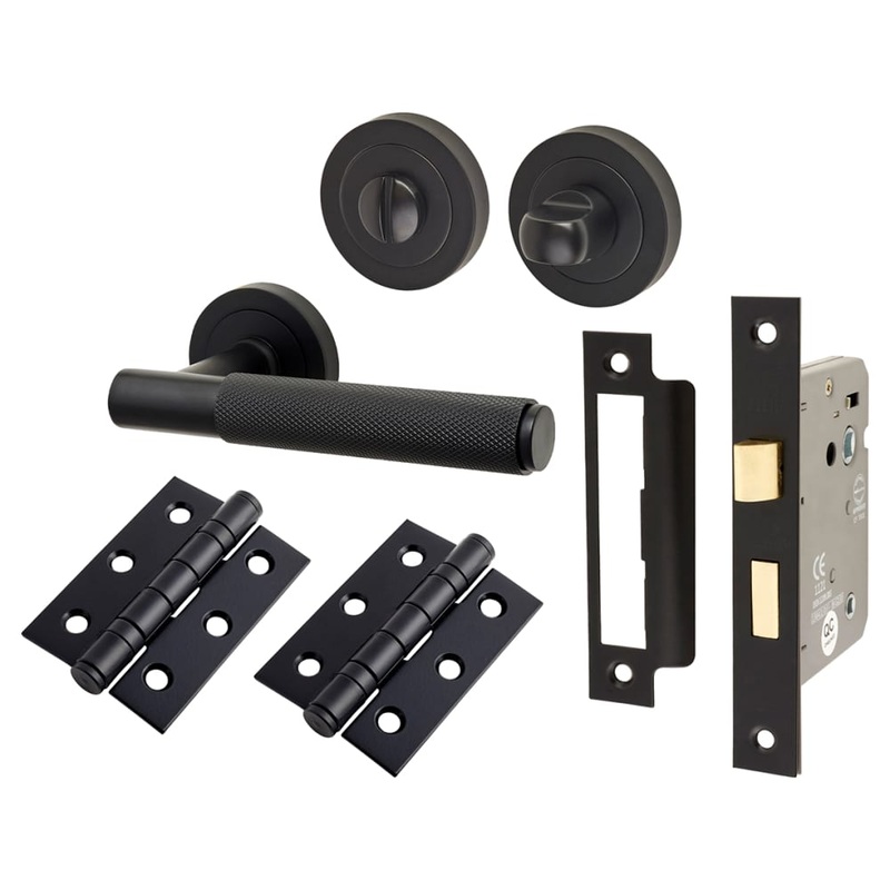 Altro Remi Knurled Bathroom Lock Door Handle Kit – Matt Black