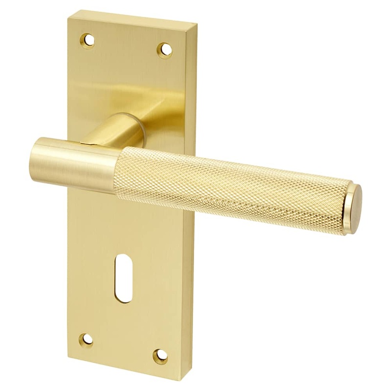 Altro Remi Knurled Lock Door Handle – Keyhole – 155 x 55mm – Satin Brass