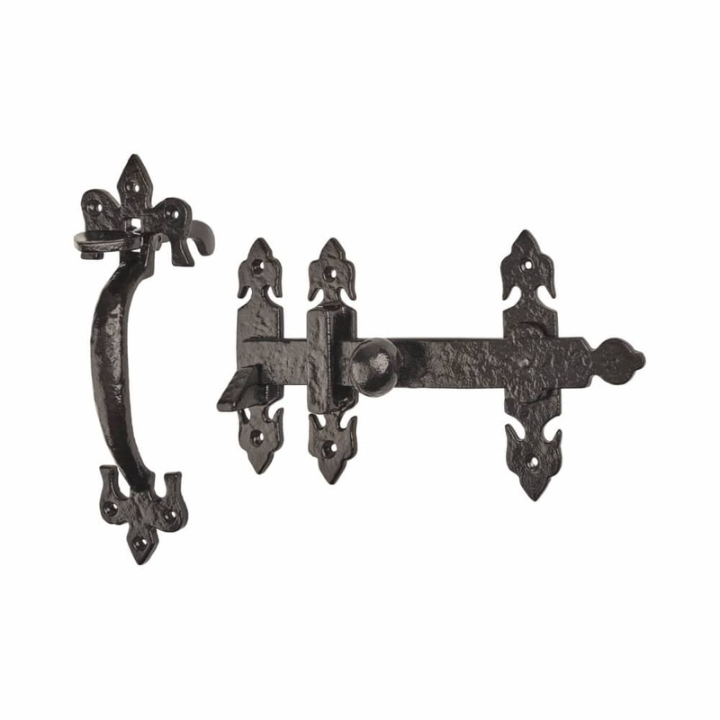 Elan Fleur de Lys Thumb Latch Set – Metalized Antique Black Iron