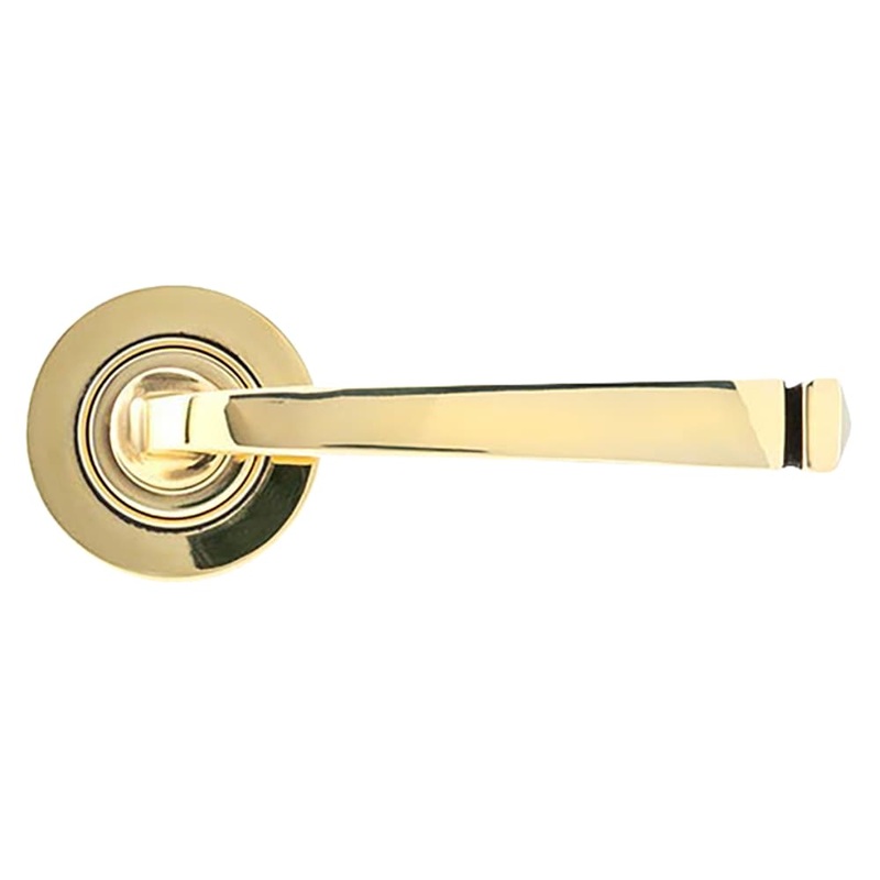 From The Anvil Avon Door Handle on Plain Rose – Aged Brass