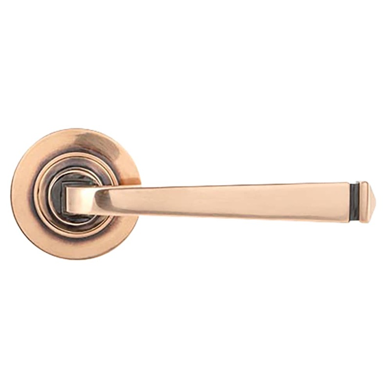 From The Anvil Avon Door Handle on Plain Rose – Polished Bronze