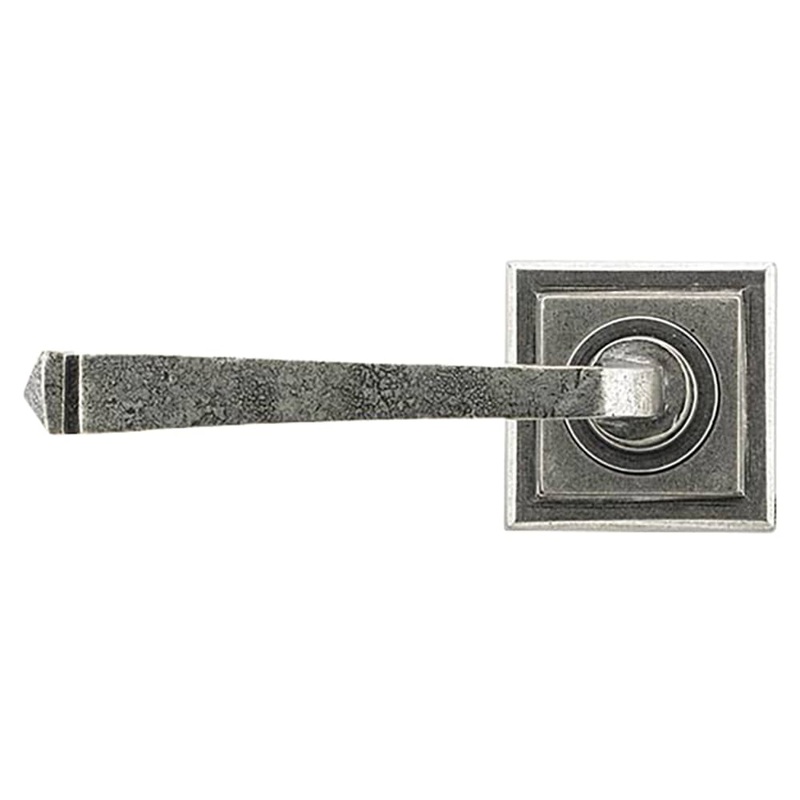 From The Anvil Avon Door Handle on Plain Square Rose – Pewter
