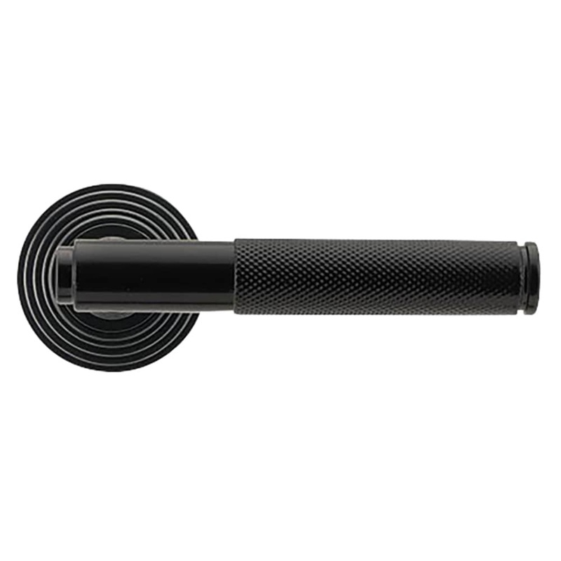 From The Anvil Brompton Knurled Door Handle on Reeded Beehive Rose – Black