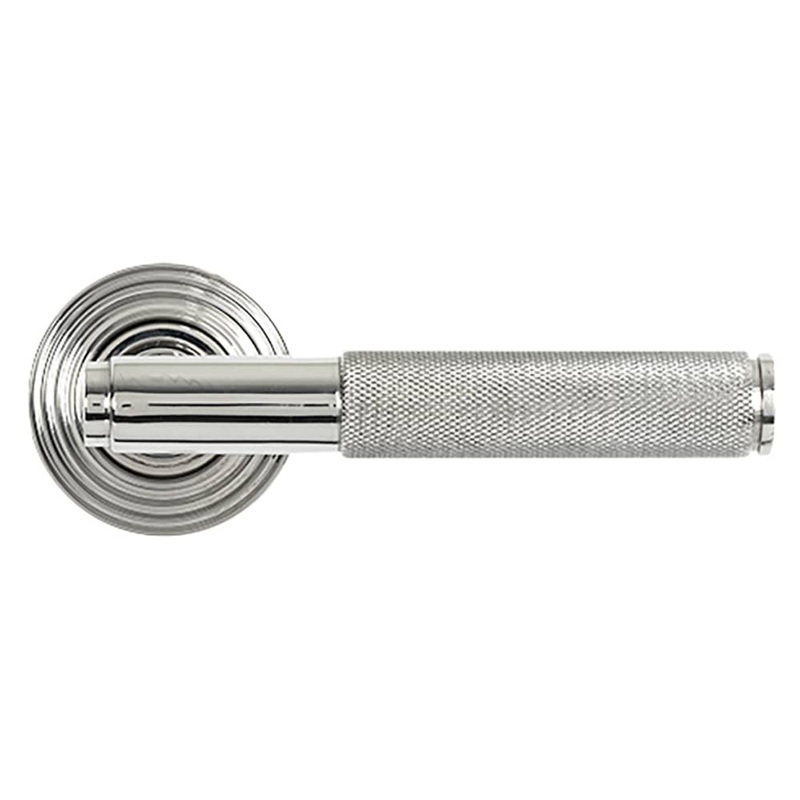From The Anvil Brompton Knurled Door Handle on Reeded Beehive Rose – Polished Stainless Steel