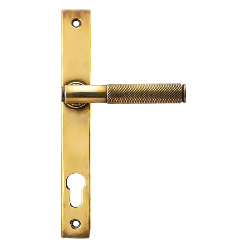 From The Anvil Brompton uPVC Slimline Knurled Multipoint Door Handle – 92mm c/c – Aged Brass