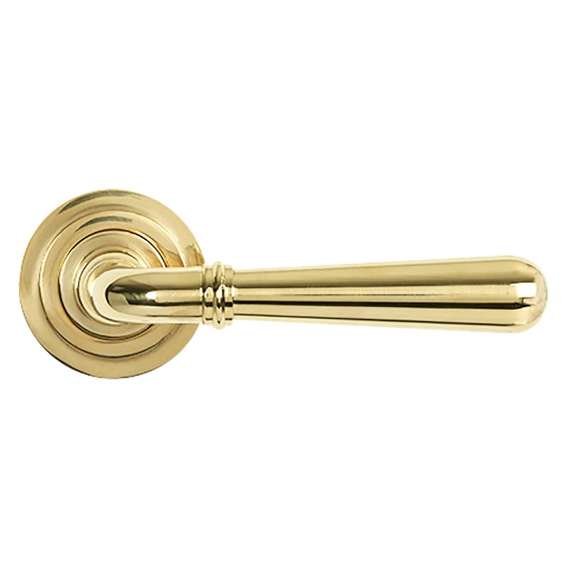 From The Anvil Newbury Door Handle on Art Deco Rose – Polished Brass