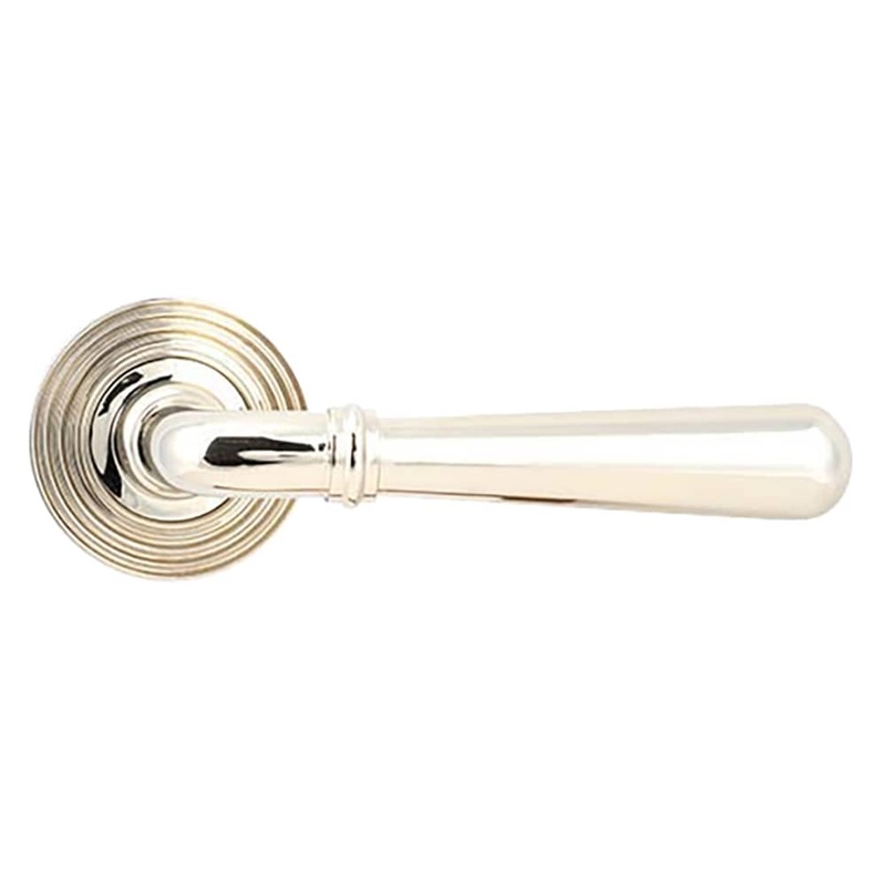 From The Anvil Newbury Door Handle on Reeded Beehive Rose – Polished Nickel